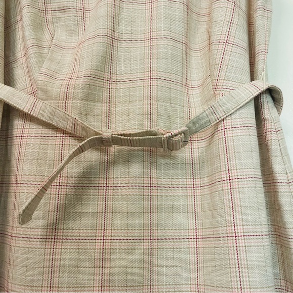 NWT Ann Taylor Tan and Pink Plaid Sheath Career Wear Midi Dress with Belt 12 - Picture 5 of 11